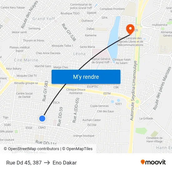 Rue Dd 45, 387 to Eno Dakar map