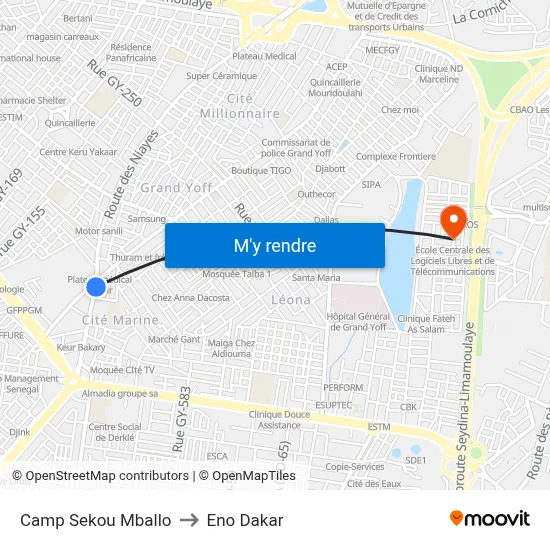 Camp Sekou Mballo to Eno Dakar map