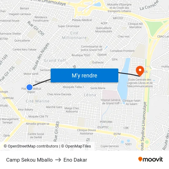 Camp Sekou Mballo to Eno Dakar map