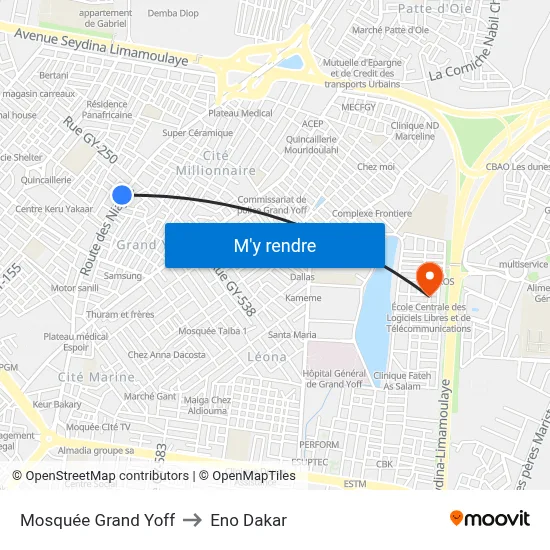 Mosquée Grand Yoff to Eno Dakar map