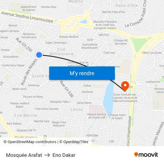 Mosquée Arafat to Eno Dakar map