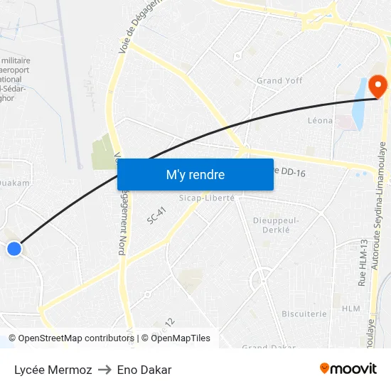 Lycée Mermoz to Eno Dakar map