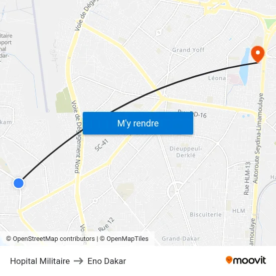 Hopital Militaire to Eno Dakar map