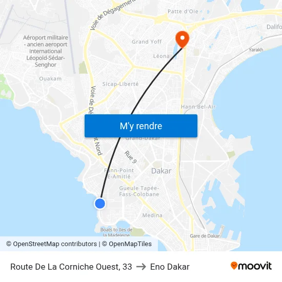 Route De La Corniche Ouest, 33 to Eno Dakar map