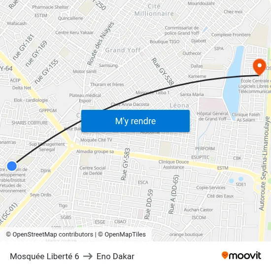 Mosquée Liberté 6 to Eno Dakar map
