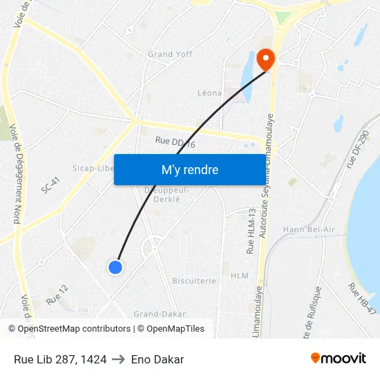 Rue Lib 287, 1424 to Eno Dakar map