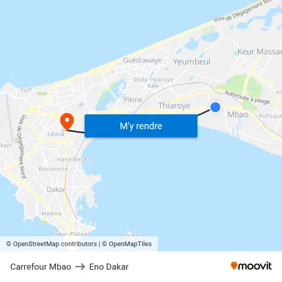 Carrefour Mbao to Eno Dakar map