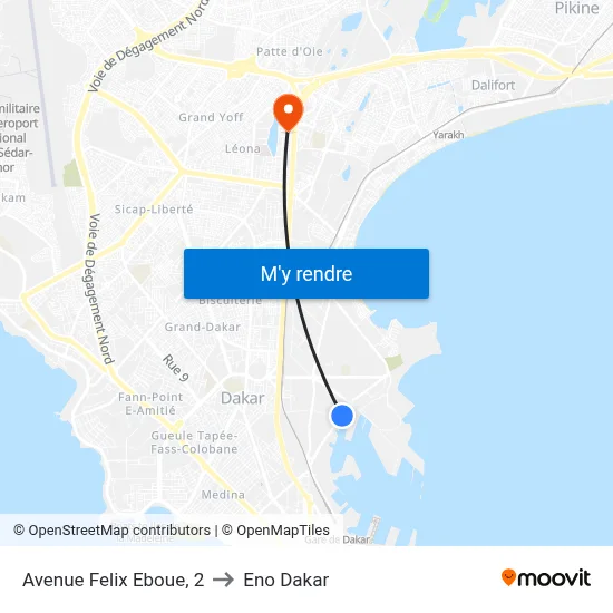 Avenue Felix Eboue, 2 to Eno Dakar map