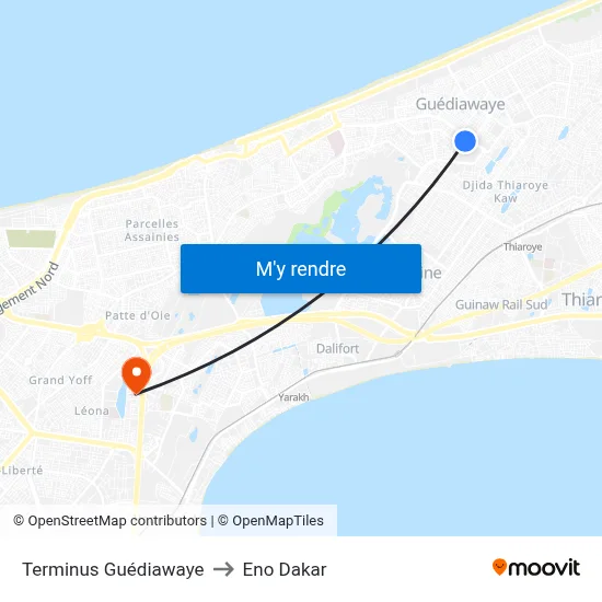 Terminus Guédiawaye to Eno Dakar map