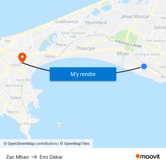 Zac Mbao to Eno Dakar map