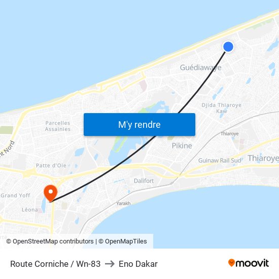 Route Corniche / Wn-83 to Eno Dakar map