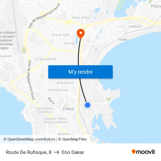 Route De Rufisque, 8 to Eno Dakar map
