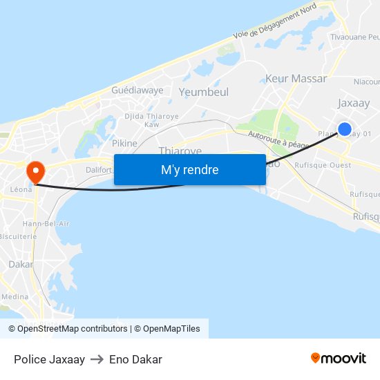 Police Jaxaay to Eno Dakar map