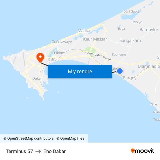Terminus 57 to Eno Dakar map