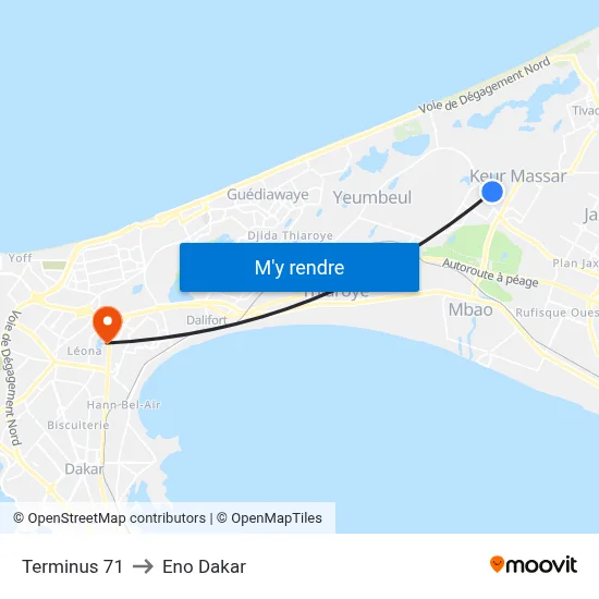 Terminus 71 to Eno Dakar map