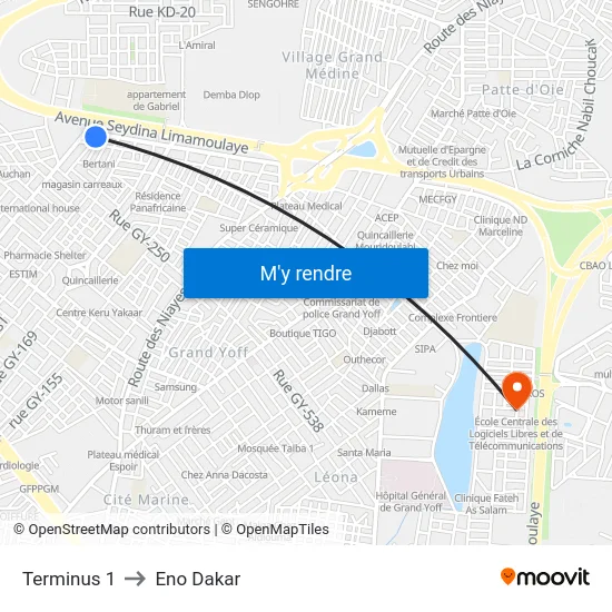 Terminus 1 to Eno Dakar map