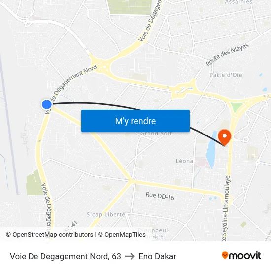 Voie De Degagement Nord, 63 to Eno Dakar map