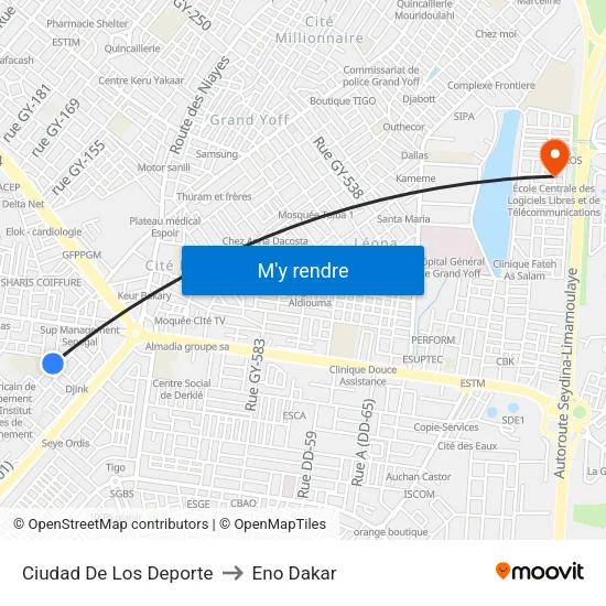Ciudad De Los Deporte to Eno Dakar map