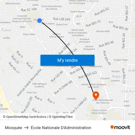 Mosquée to École Nationale D'Administration map
