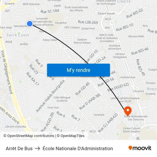 Arrêt De Bus to École Nationale D'Administration map