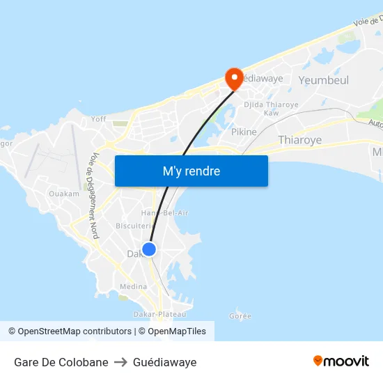 Gare De Colobane to Guédiawaye map