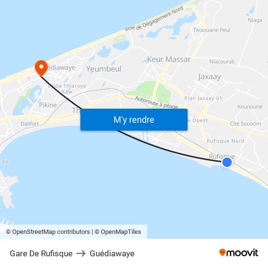 Gare De Rufisque to Guédiawaye map