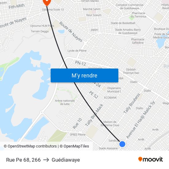 Rue Pe 68, 266 to Guédiawaye map