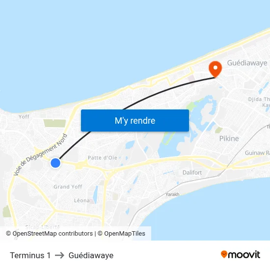 Terminus 1 to Guédiawaye map