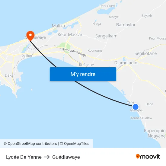 Lycée De Yenne to Guédiawaye map