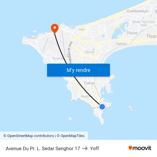 Avenue Du Pr. L. Sedar Senghor 17 to Yoff map