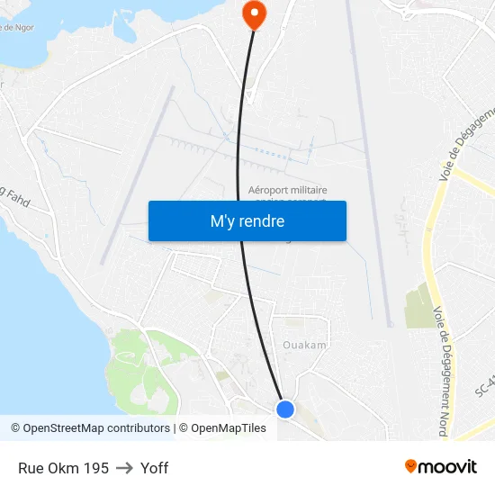 Rue Okm 195 to Yoff map