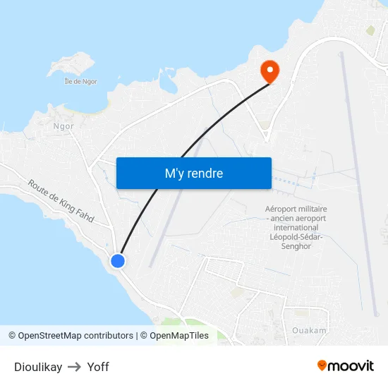 Dioulikay to Yoff map