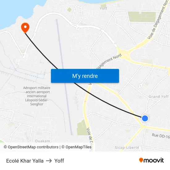 Ecolé Khar Yalla to Yoff map