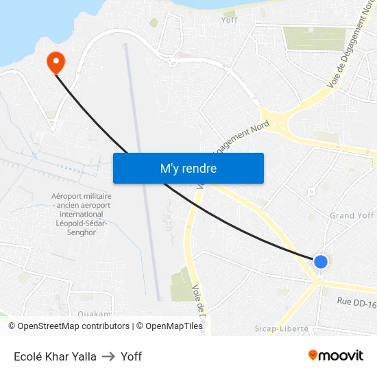 Ecolé Khar Yalla to Yoff map