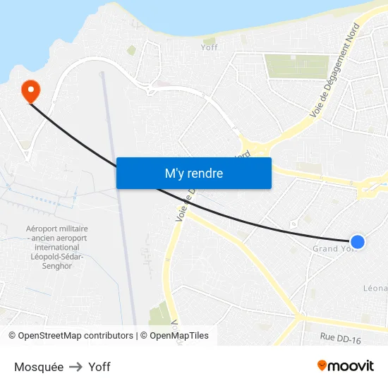 Mosquée to Yoff map