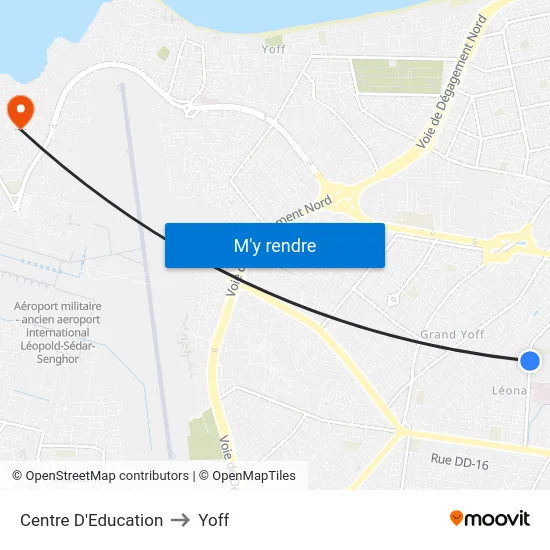 Centre D'Education to Yoff map