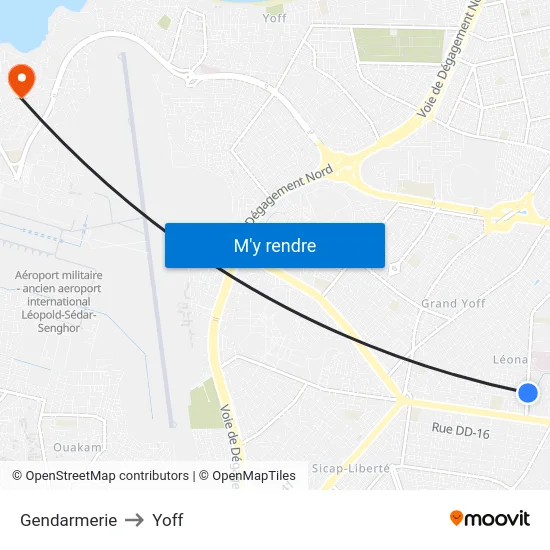 Gendarmerie to Yoff map
