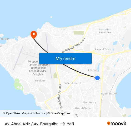 Av. Abdel Aziz / Av. Bourguiba to Yoff map