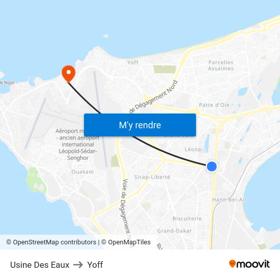 Usine Des Eaux to Yoff map