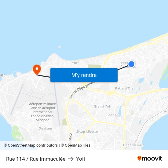Rue 114 / Rue Immaculée to Yoff map