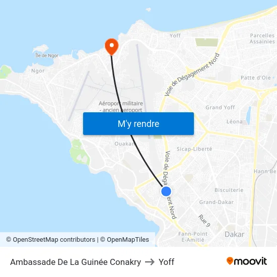 Ambassade De La Guinée Conakry to Yoff map