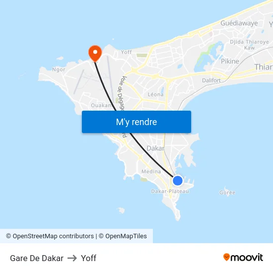 Gare De Dakar to Yoff map