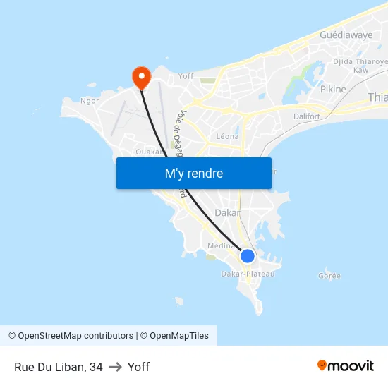 Rue Du Liban, 34 to Yoff map