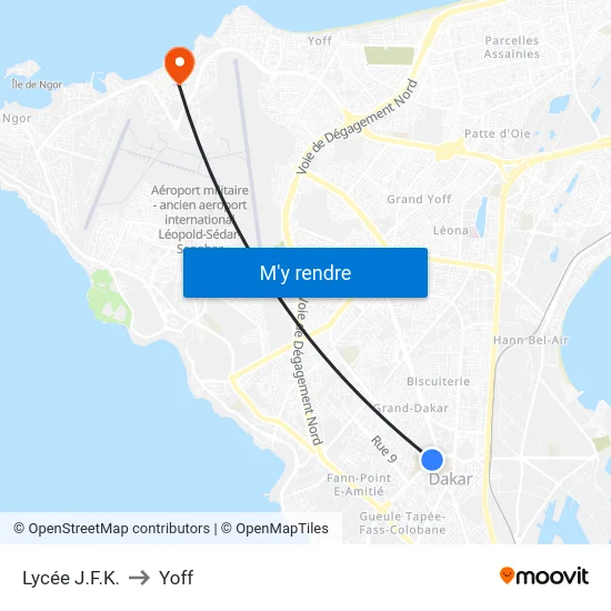Lycée J.F.K. to Yoff map