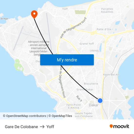 Gare De Colobane to Yoff map