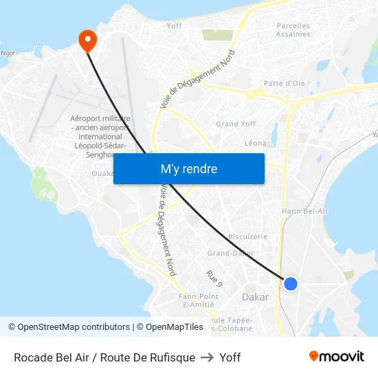 Rocade Bel Air / Route De Rufisque to Yoff map