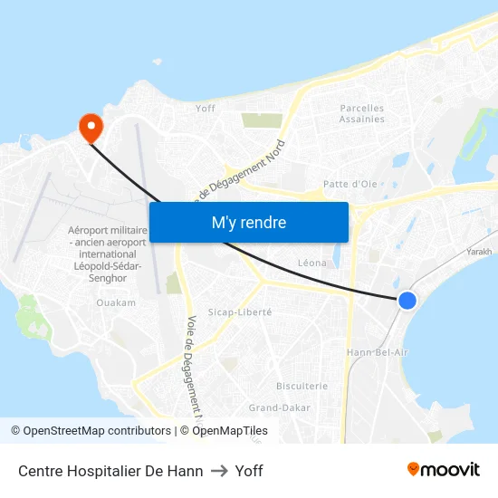 Centre Hospitalier De Hann to Yoff map