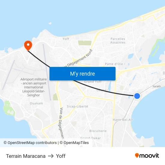 Terrain Maracana to Yoff map
