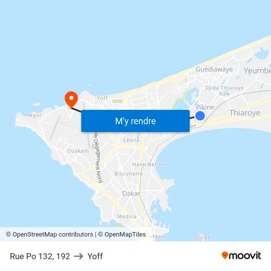 Rue Po 132, 192 to Yoff map