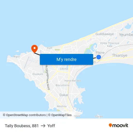 Tally Boubess, 881 to Yoff map